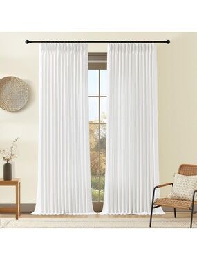 White 90 Inch Curtains Pinch Pleated Linen Curtain